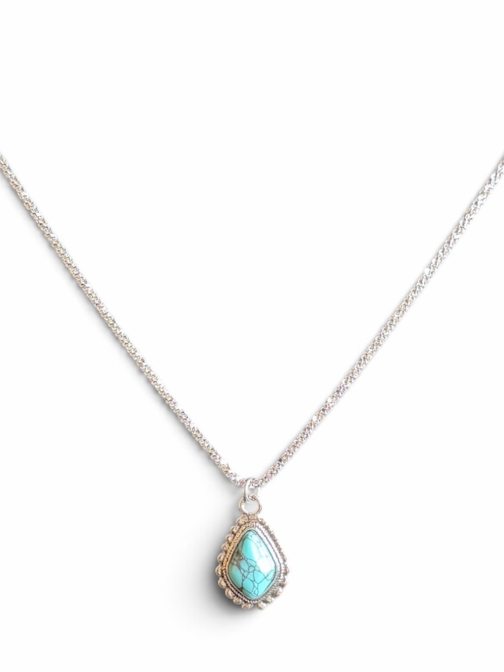 925 Sterling Silver Twisted Rock Necklace with Turquoise
